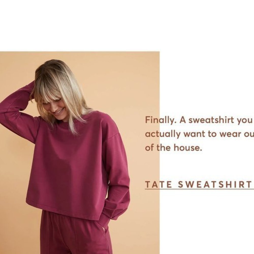 Marine Layer Tate Cropped Sweatshirt Top in Red Plum M